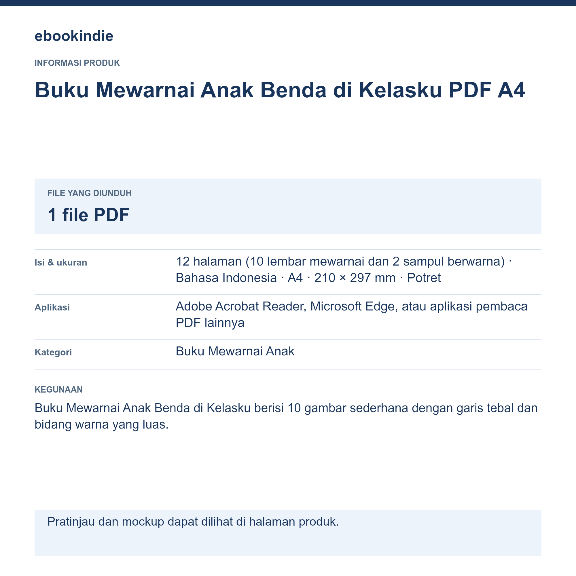 Detail Produk Buku Mewarnai Anak Benda di Kelasku PDF A4