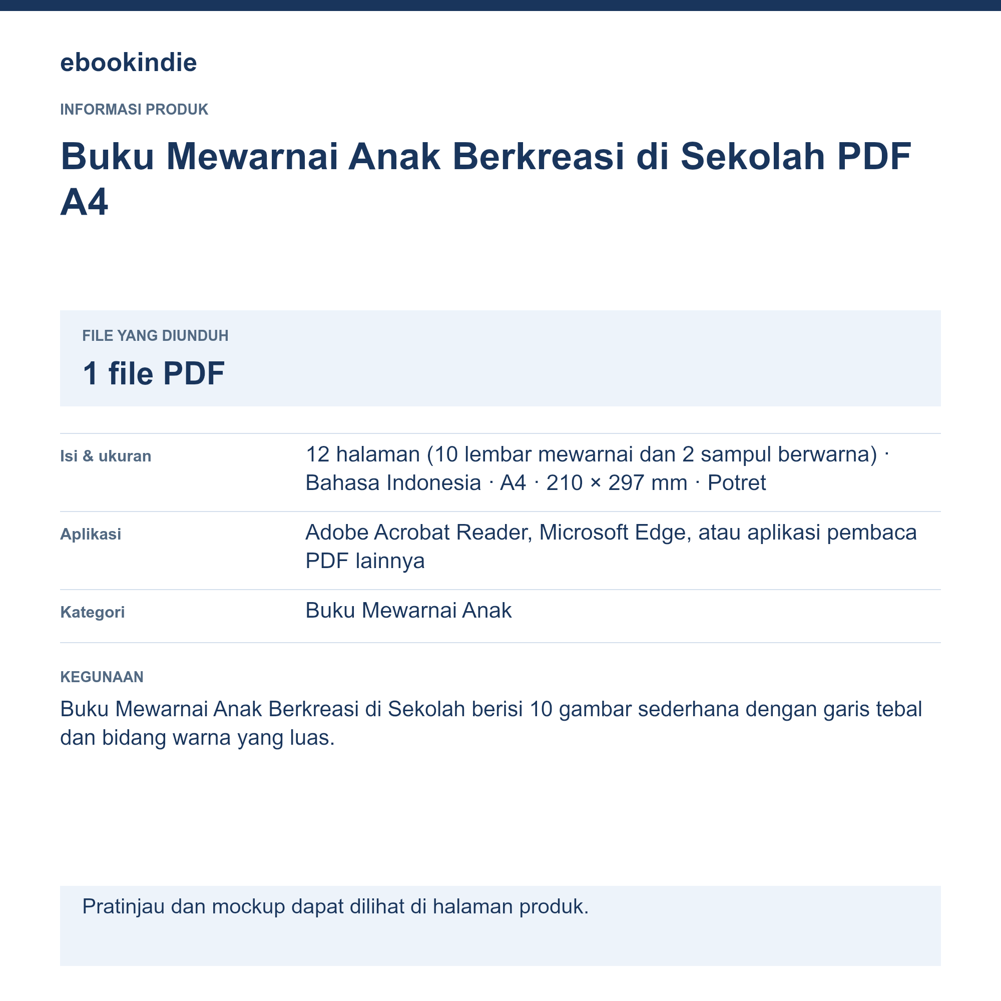 Detail Produk Buku Mewarnai Anak Berkreasi di Sekolah PDF A4