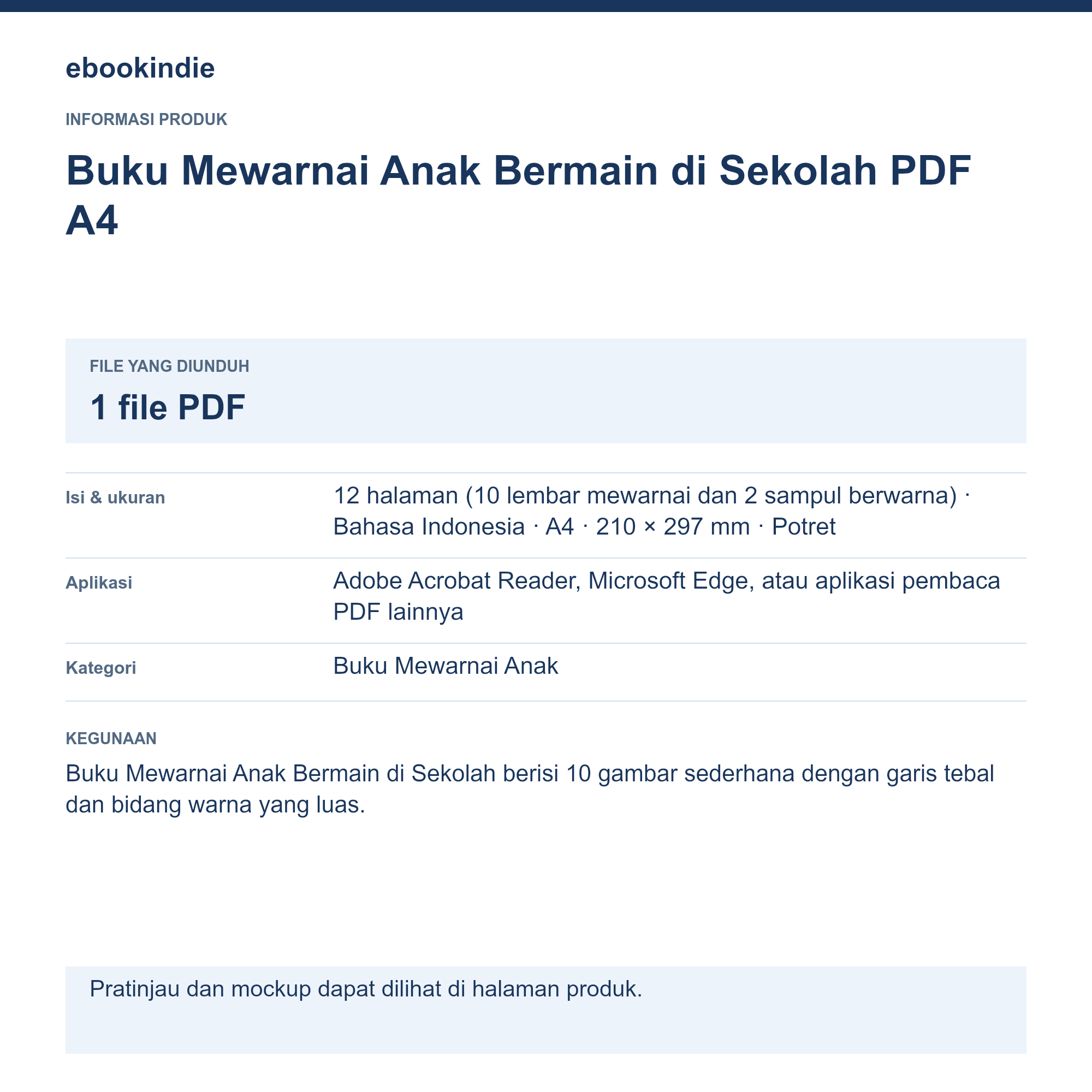 Detail Produk Buku Mewarnai Anak Bermain di Sekolah PDF A4
