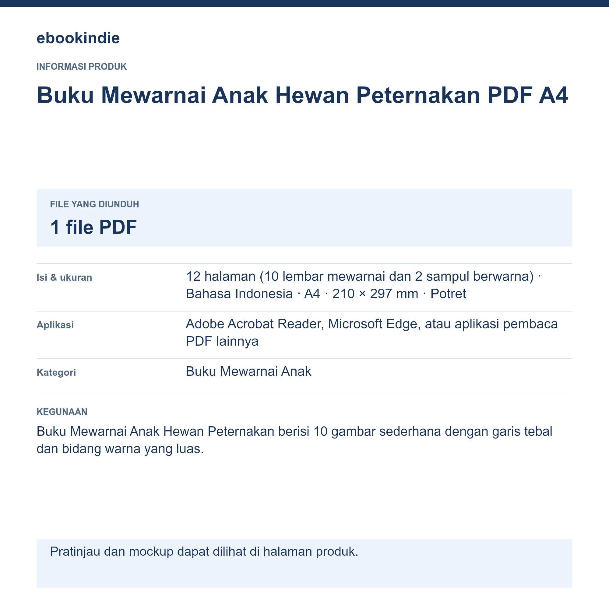 Detail Produk Buku Mewarnai Anak Hewan Peternakan PDF A4