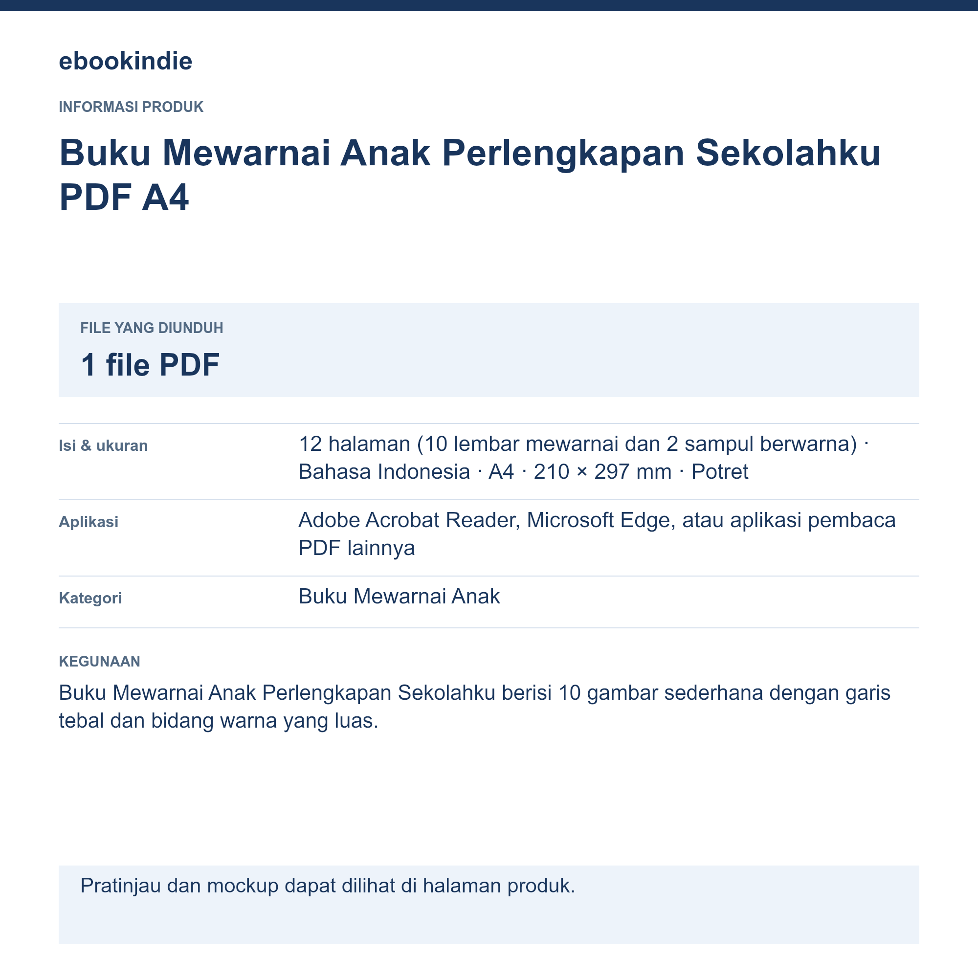 Detail Produk Buku Mewarnai Anak Perlengkapan Sekolahku PDF A4