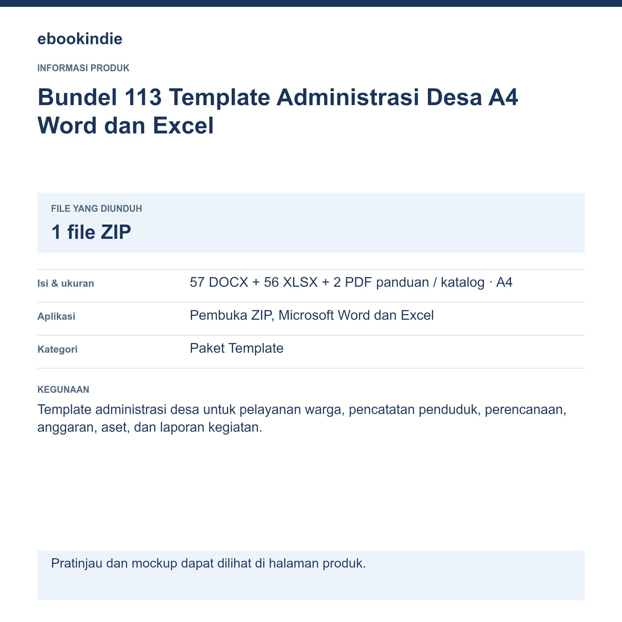 Detail Produk Bundel 113 Template Administrasi Desa A4 Word dan Excel