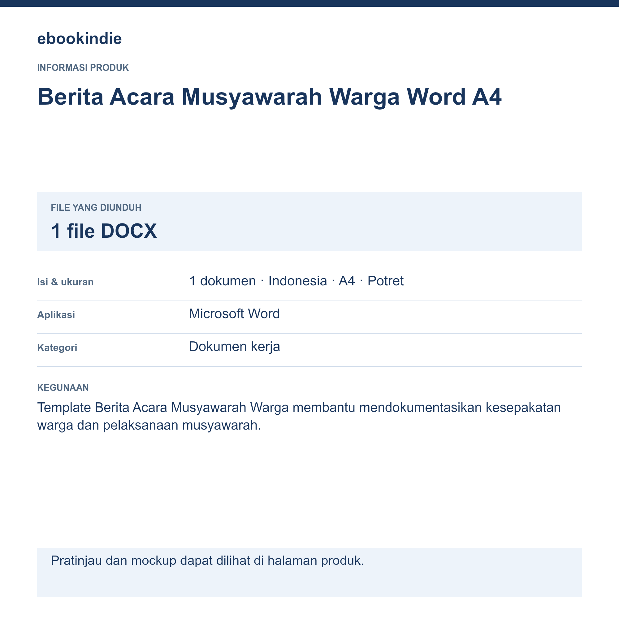 Detail Produk Berita Acara Musyawarah Warga Word A4