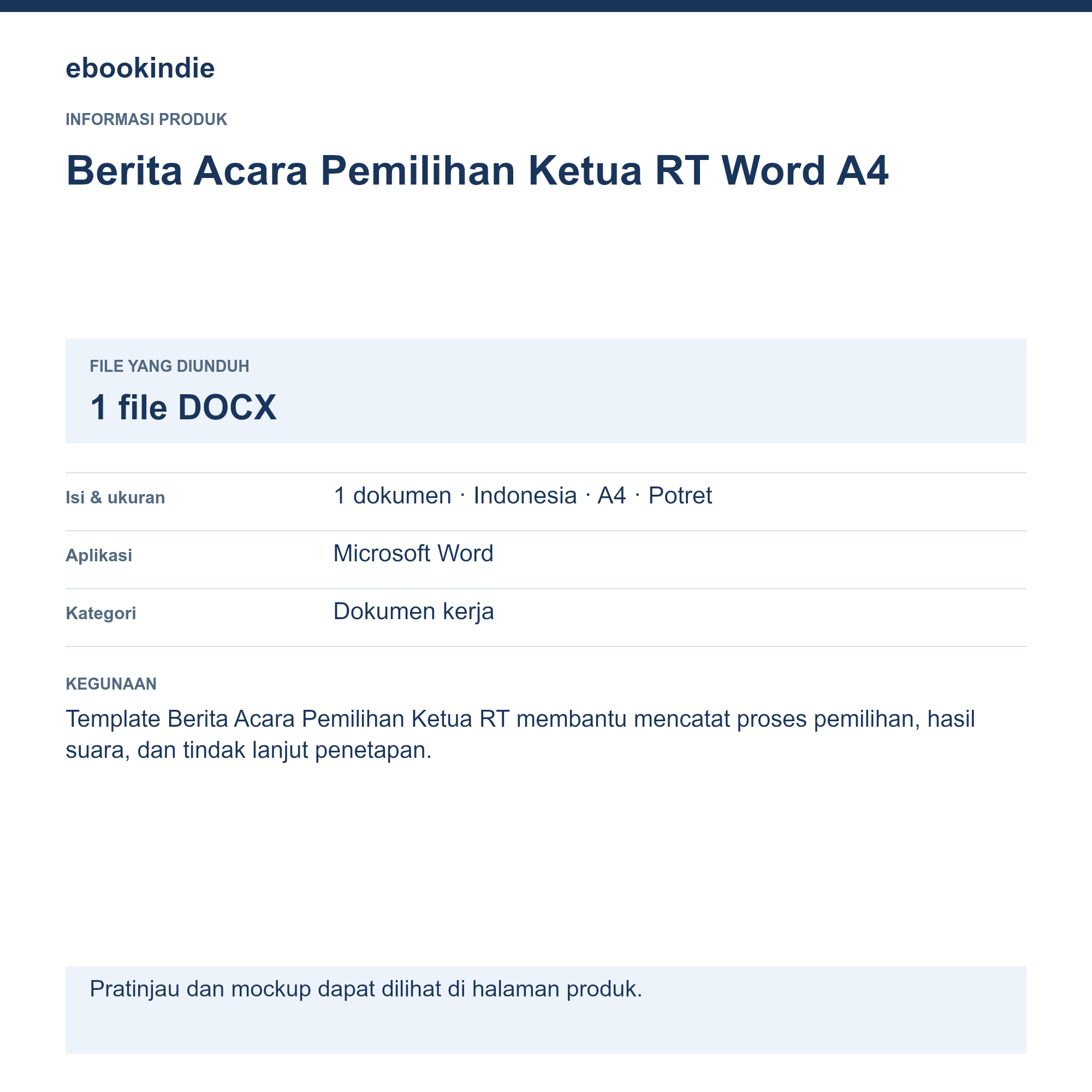 Detail Produk Berita Acara Pemilihan Ketua RT Word A4