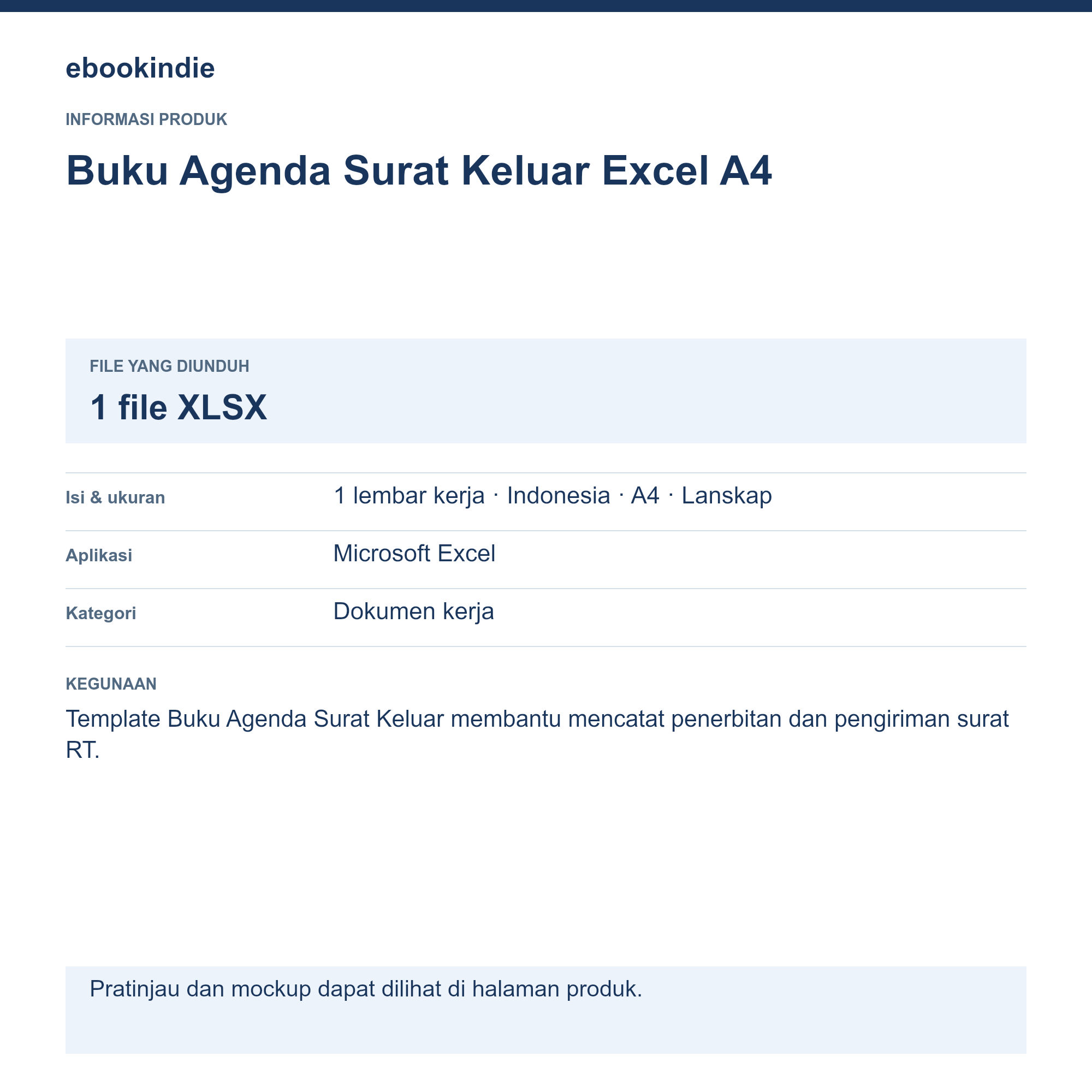 Detail Produk Buku Agenda Surat Keluar Excel A4