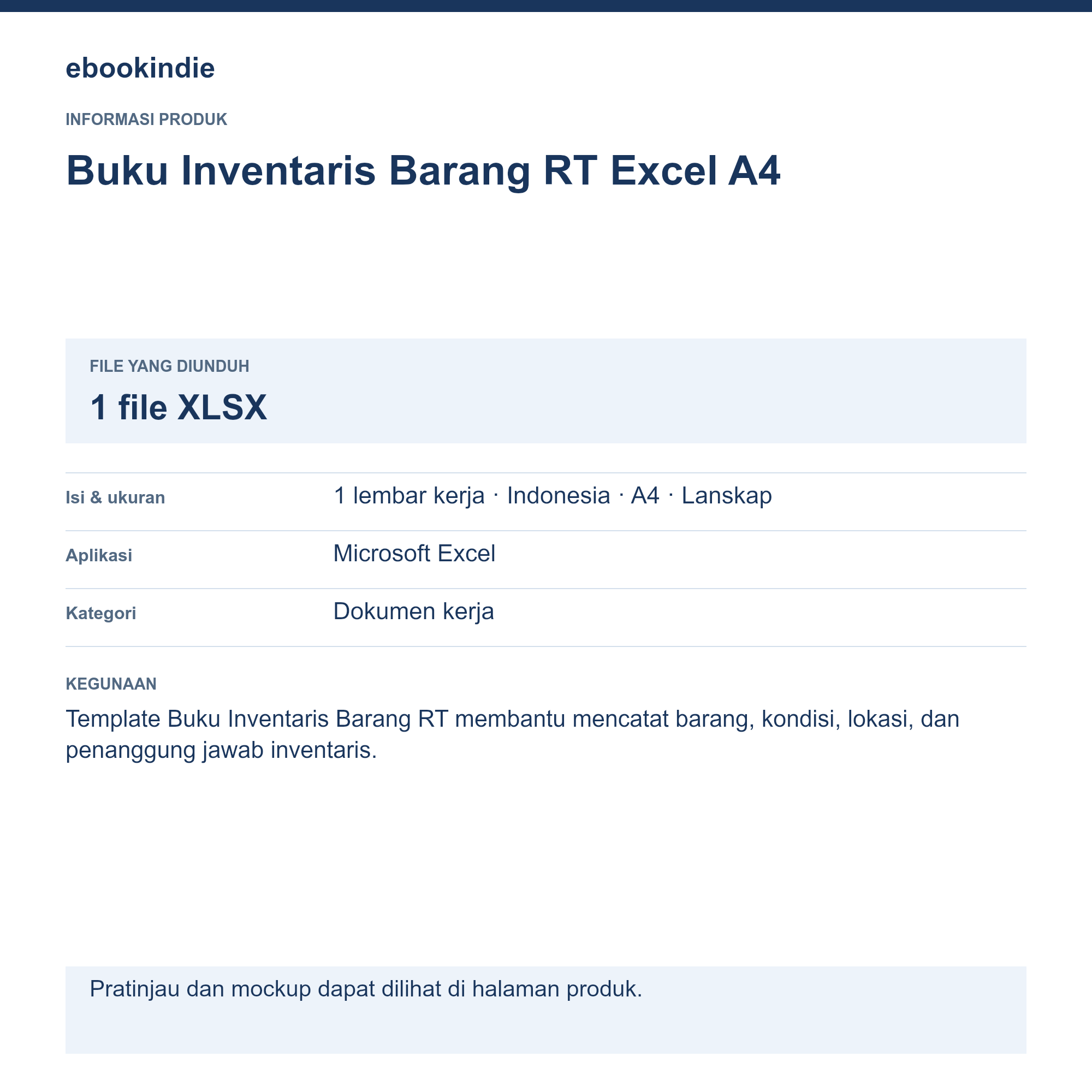 Detail Produk Buku Inventaris Barang RT Excel A4