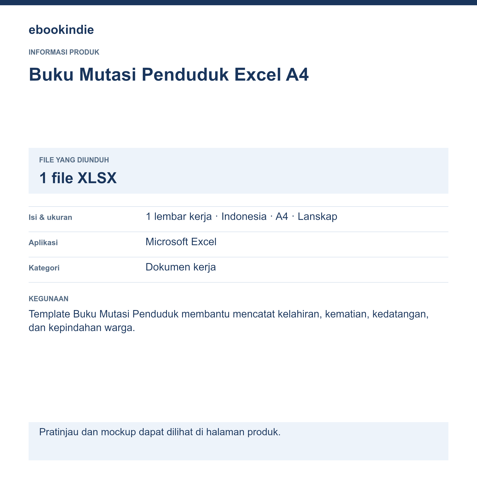 Detail Produk Buku Mutasi Penduduk Excel A4