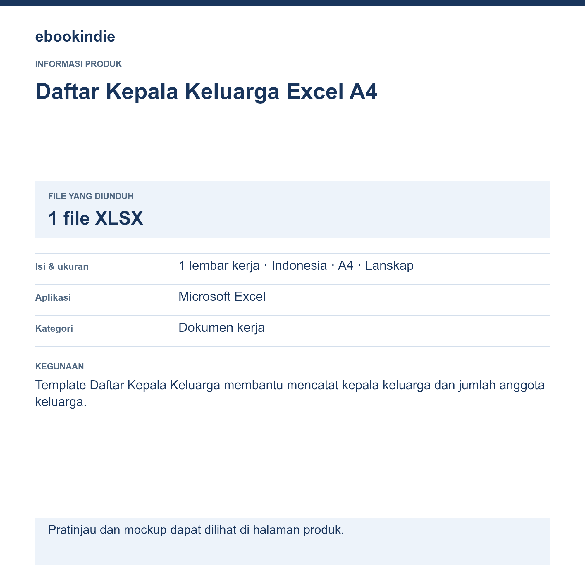 Detail Produk Daftar Kepala Keluarga Excel A4