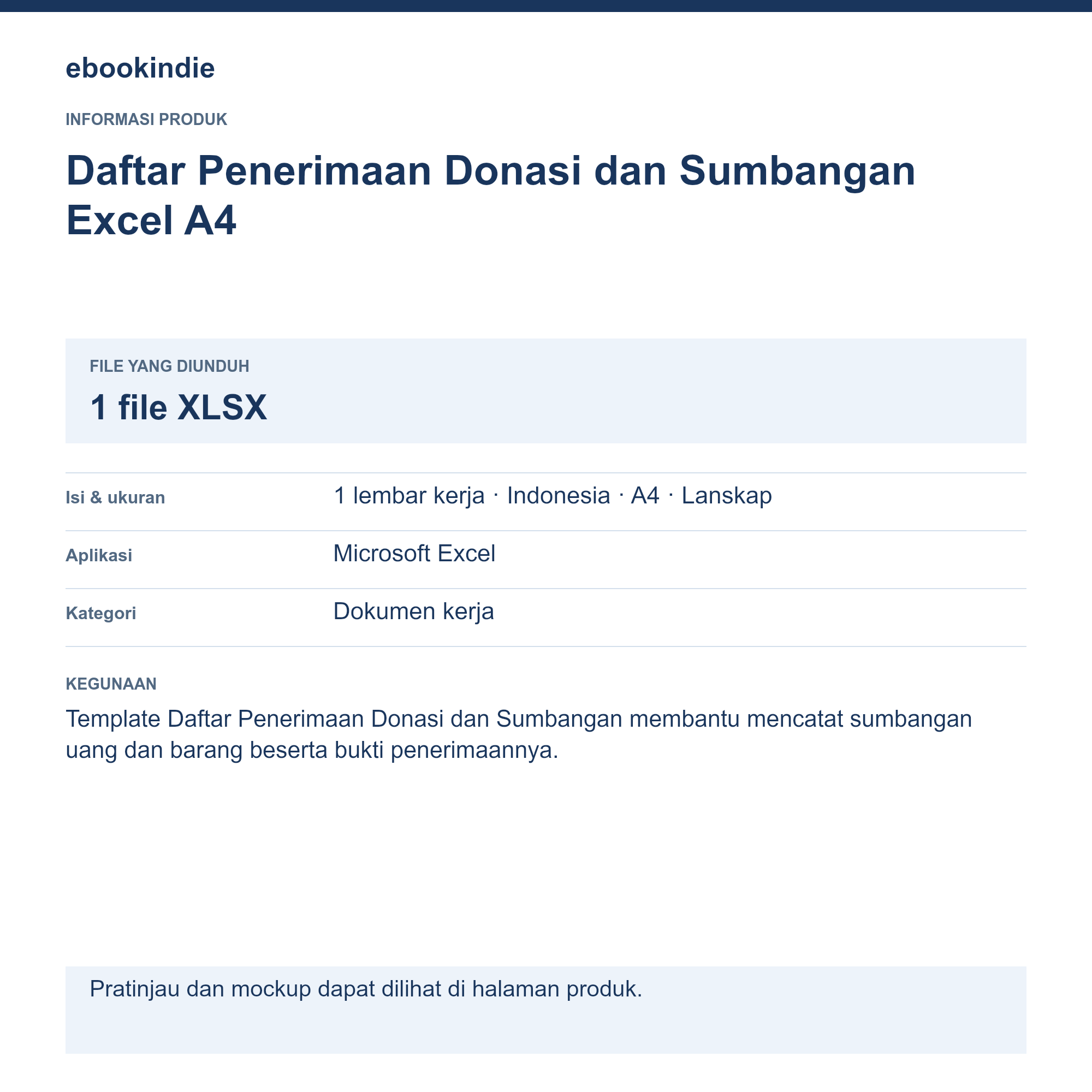 Detail Produk Daftar Penerimaan Donasi dan Sumbangan Excel A4