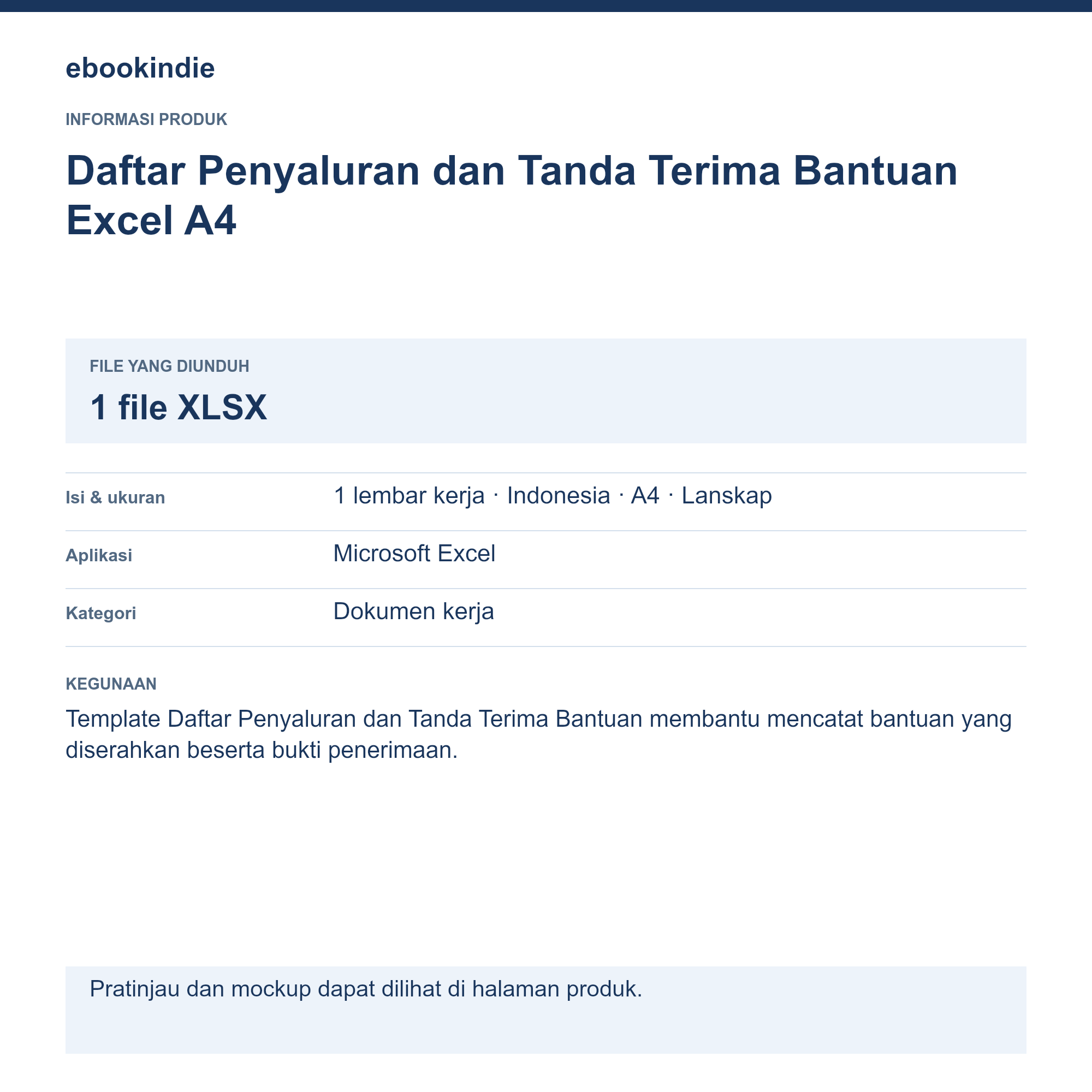 Detail Produk Daftar Penyaluran dan Tanda Terima Bantuan Excel A4