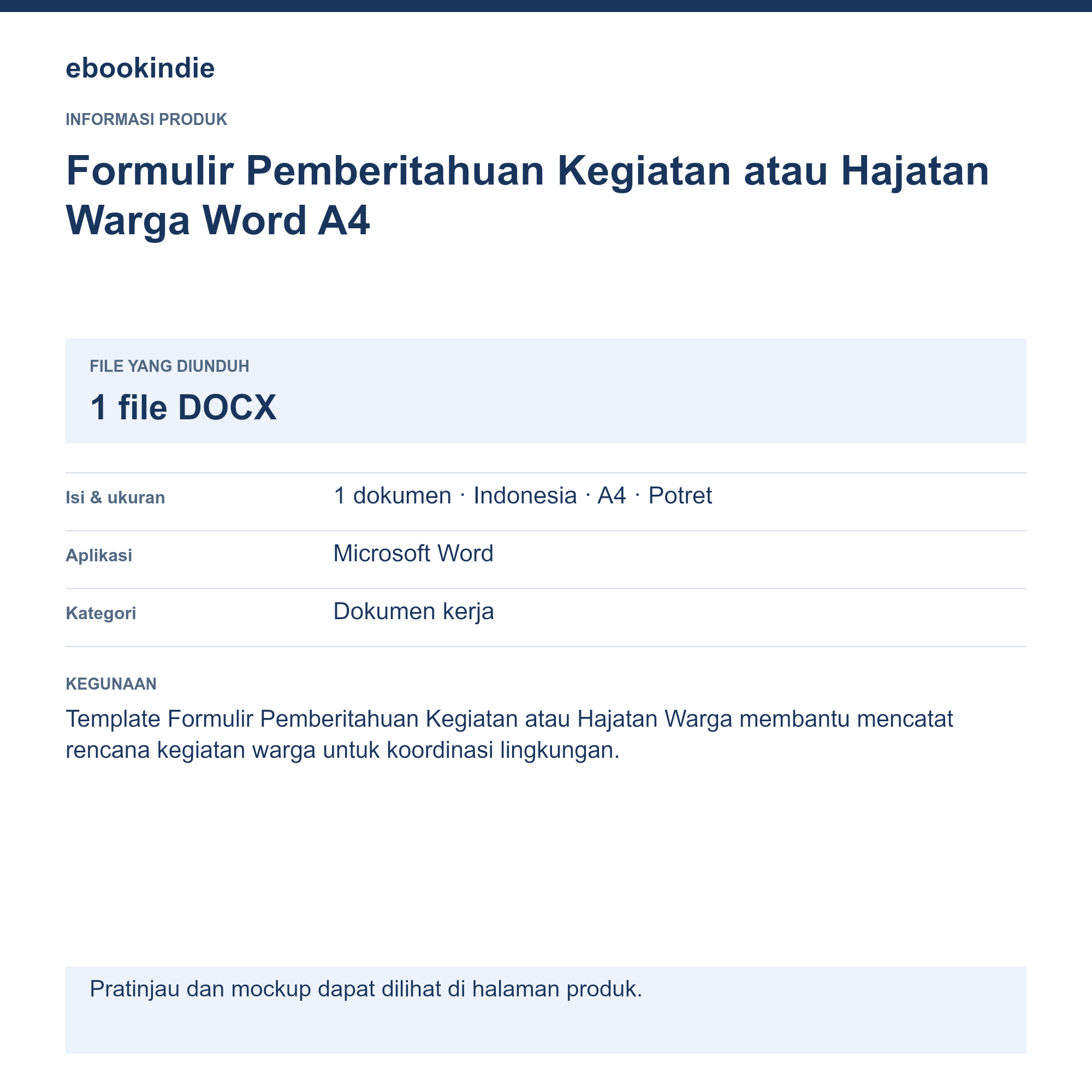 Detail Produk Formulir Pemberitahuan Kegiatan atau Hajatan Warga Word A4