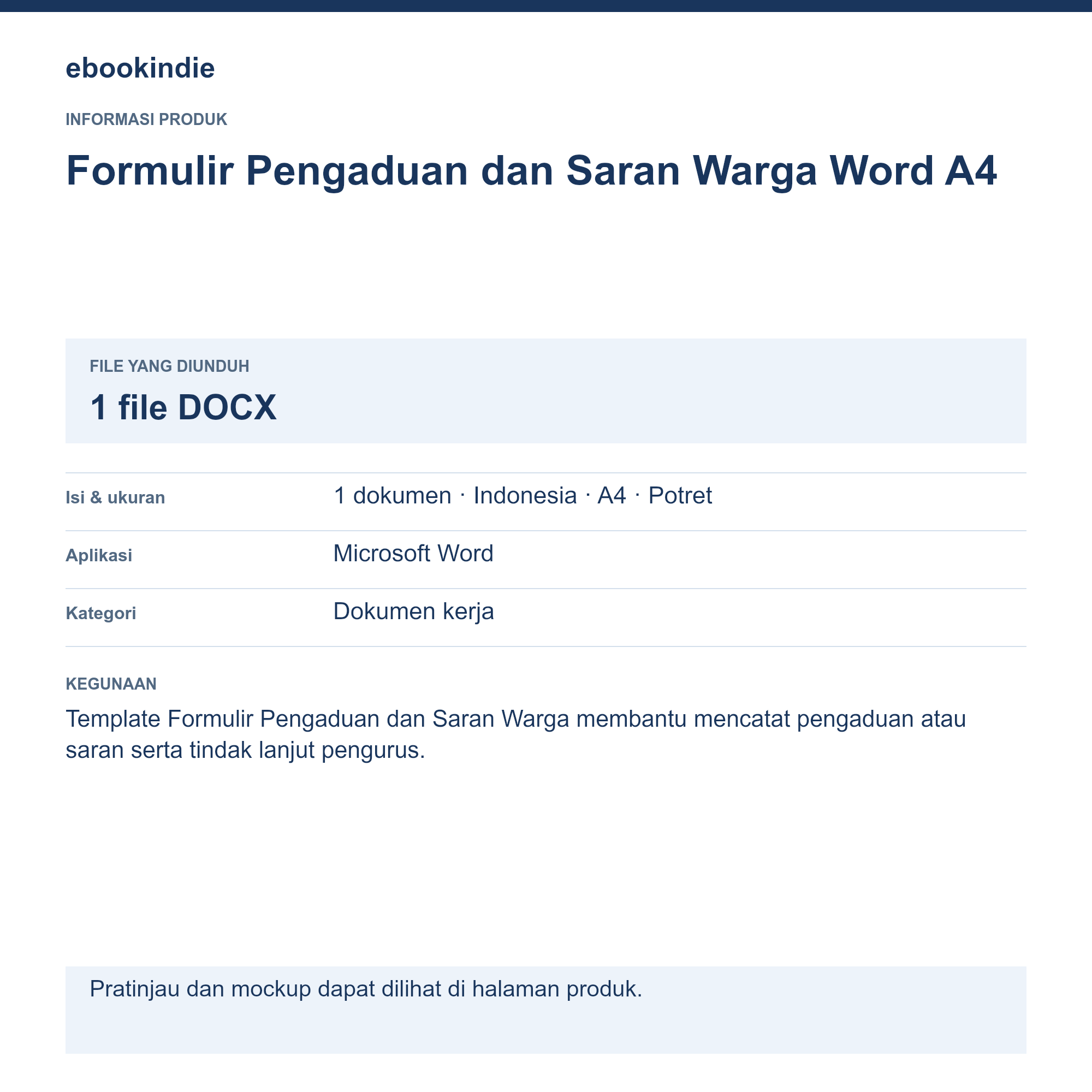 Detail Produk Formulir Pengaduan dan Saran Warga Word A4