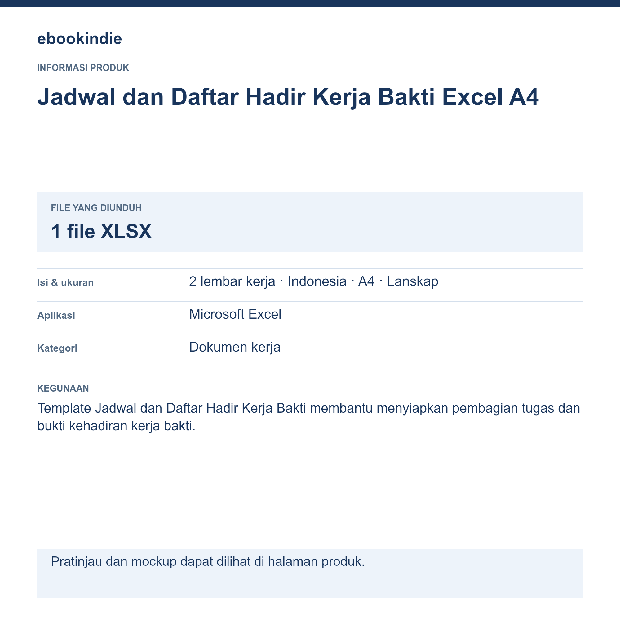 Detail Produk Jadwal dan Daftar Hadir Kerja Bakti Excel A4