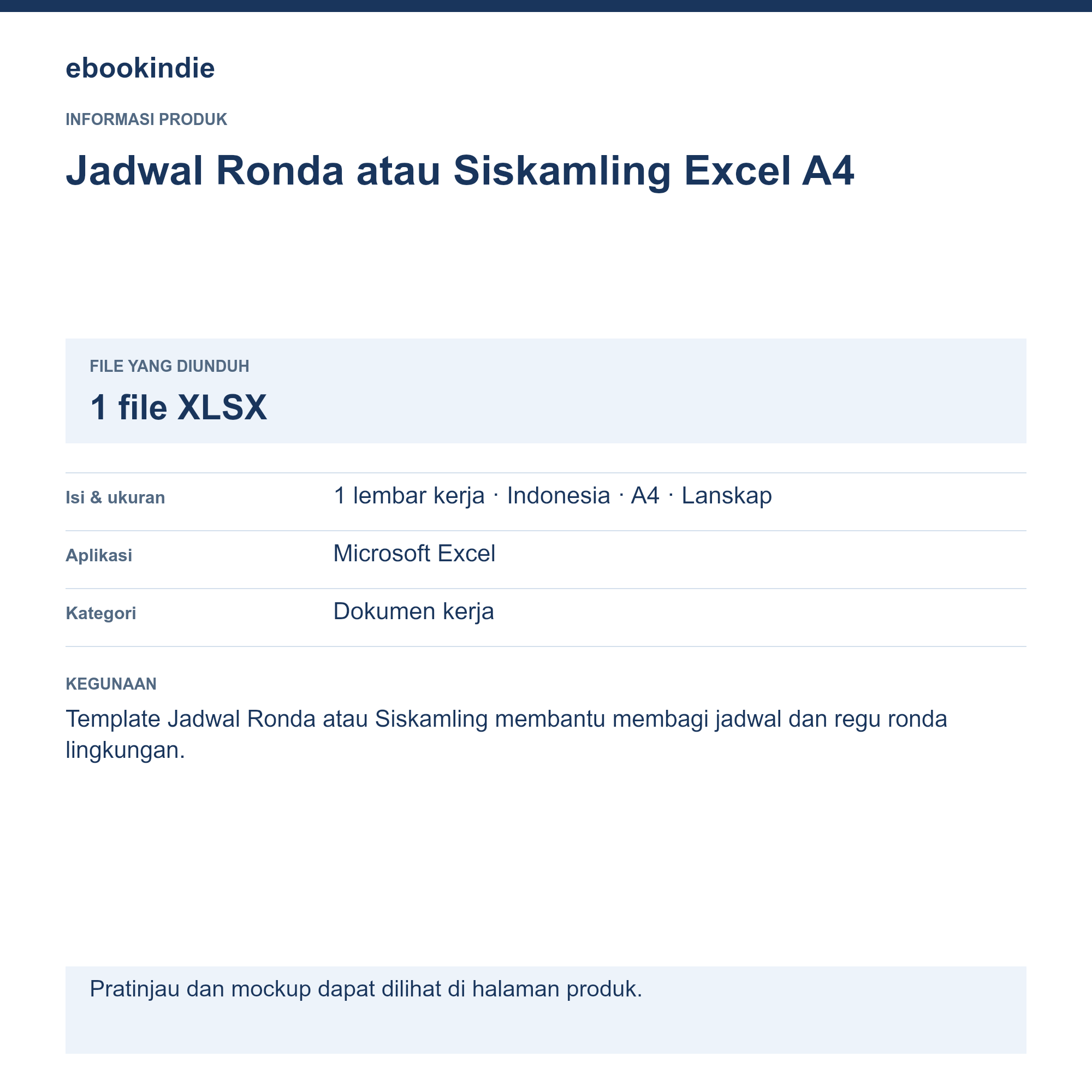 Detail Produk Jadwal Ronda atau Siskamling Excel A4