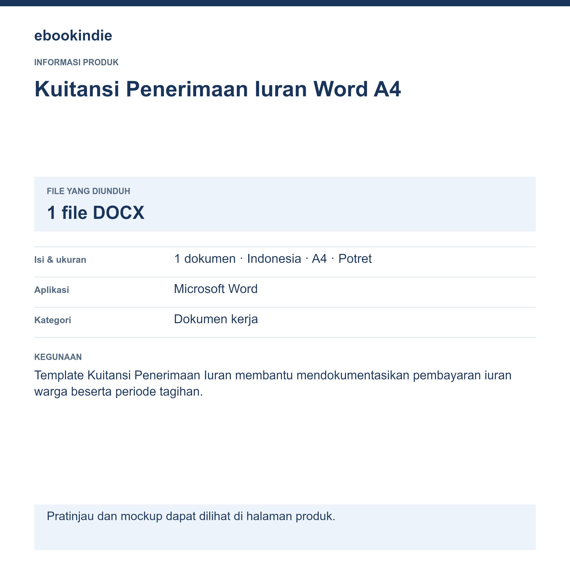 Detail Produk Kuitansi Penerimaan Iuran Word A4