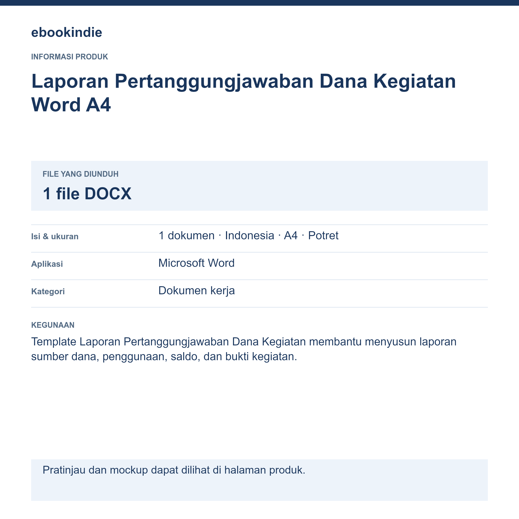 Detail Produk Laporan Pertanggungjawaban Dana Kegiatan Word A4