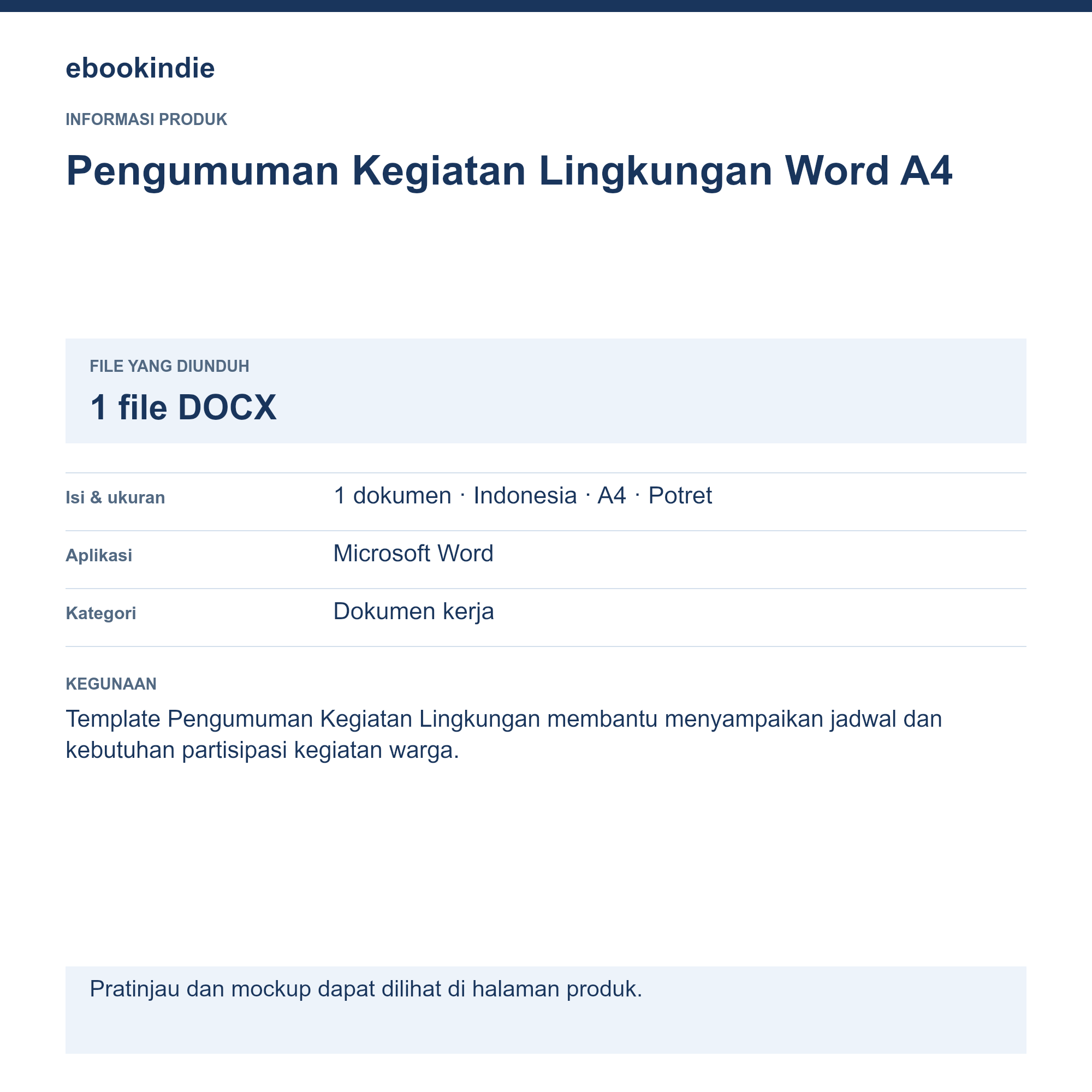 Detail Produk Pengumuman Kegiatan Lingkungan Word A4