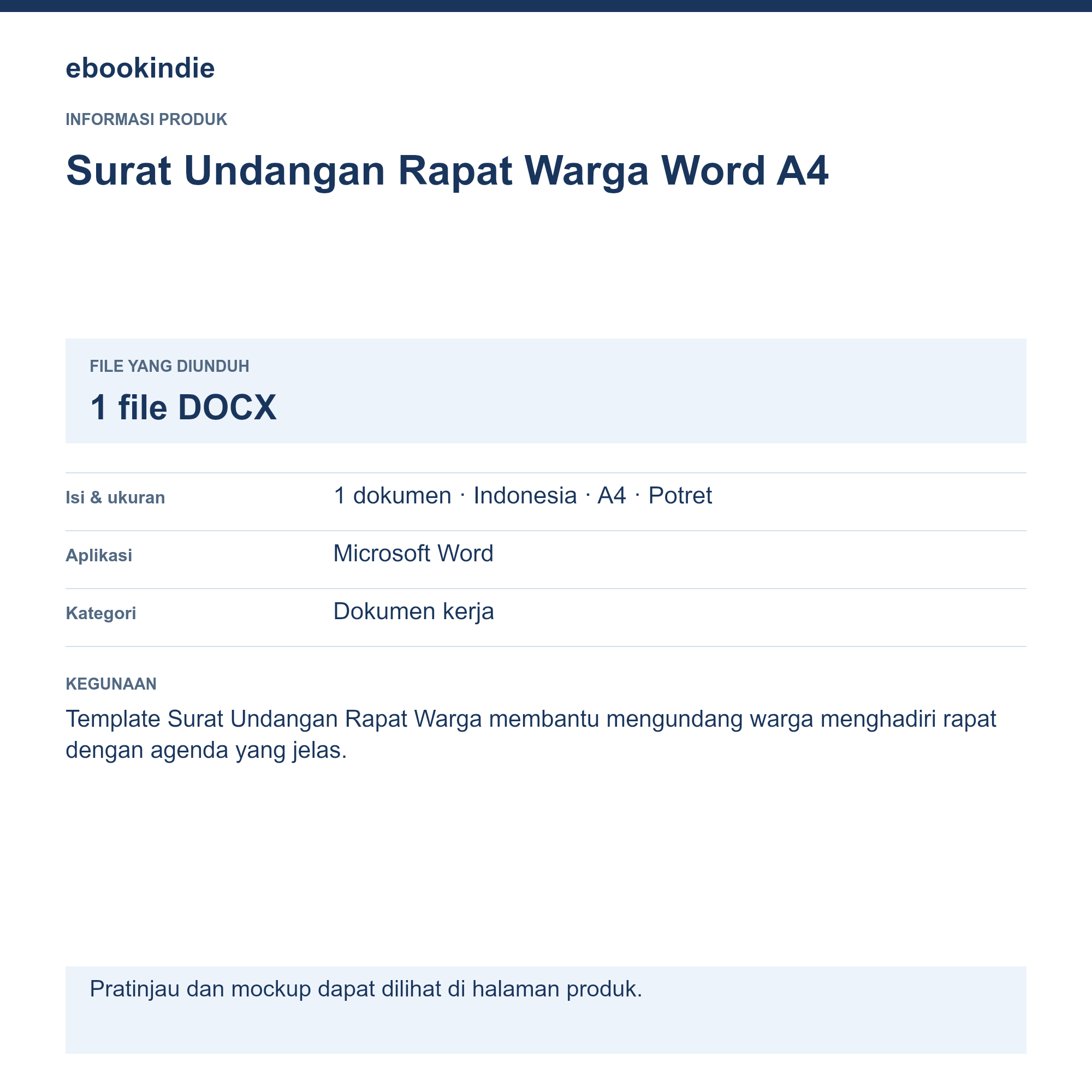 Detail Produk Surat Undangan Rapat Warga Word A4