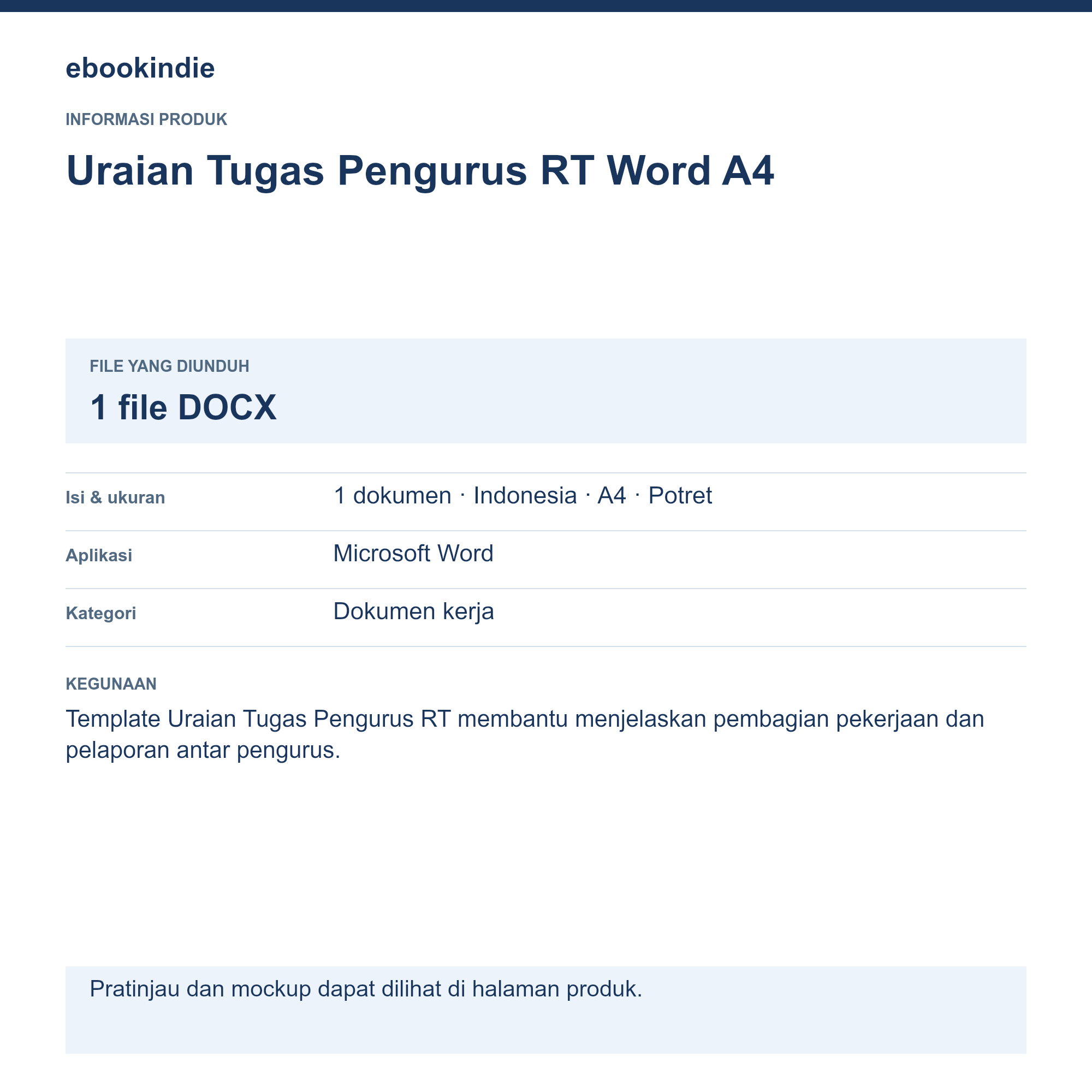 Detail Produk Uraian Tugas Pengurus RT Word A4