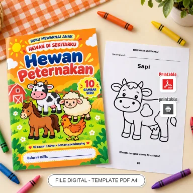 Buku Mewarnai Anak Hewan Peternakan PDF A4