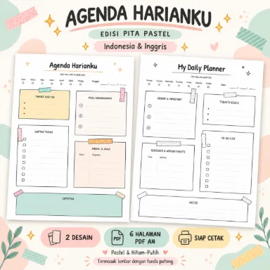 Agenda Harianku PDF A4 - Pita Pastel, Indonesia & Inggris