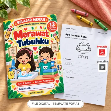 Buku Belajar Menulis Merawat Tubuhku - Latihan Menulis Kata dan Kalimat PDF A4