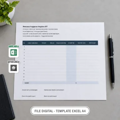 Rencana Anggaran Kegiatan RT Excel A4