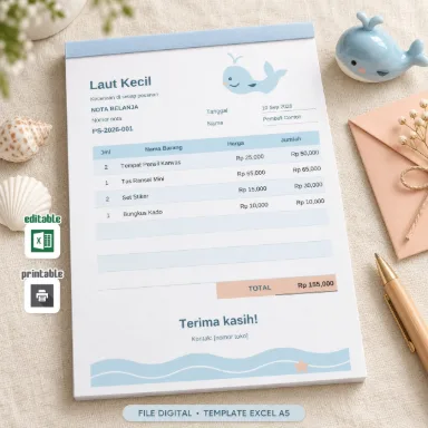 Template Nota Paus Excel A5 Dua Bahasa dengan Total Otomatis