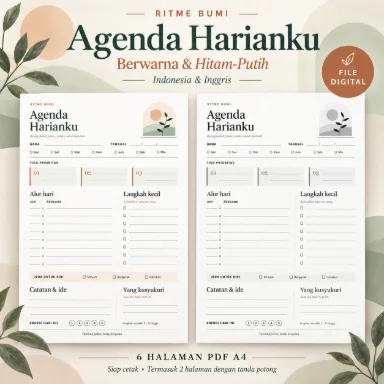 Agenda Harian A4 Ritme Bumi - PDF Vektor Indonesia & Inggris