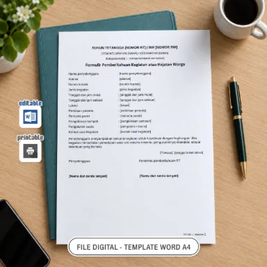 Formulir Pemberitahuan Kegiatan atau Hajatan Warga Word A4