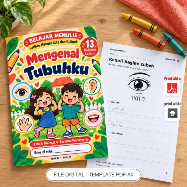 Buku Belajar Menulis Mengenal Tubuhku - Latihan Menulis Kata dan Kalimat PDF A4