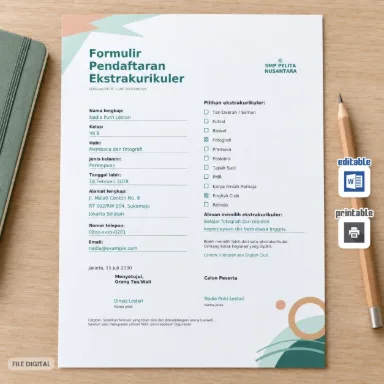Formulir Pendaftaran Ekstrakurikuler Word A4 Dua Bahasa