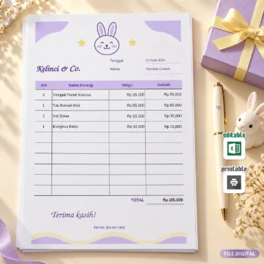 Template Nota Kelinci Excel A5 Dua Bahasa dengan Total Otomatis