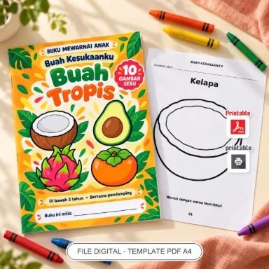 Buku Mewarnai Anak Buah Tropis PDF A4