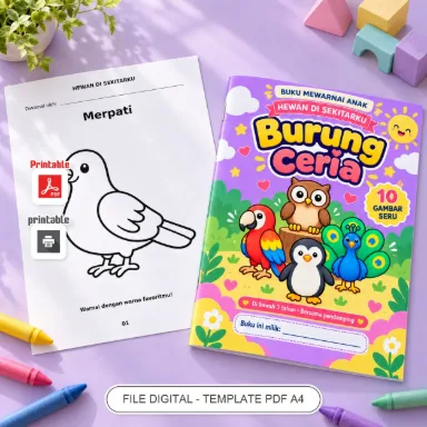 Buku Mewarnai Anak Burung Ceria PDF A4