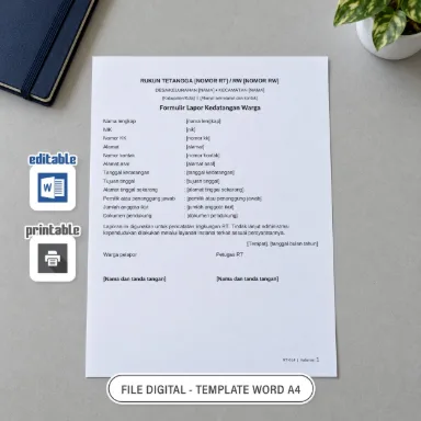 Formulir Lapor Kedatangan Warga Word A4