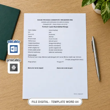 Formulir Lapor Kepindahan Warga Word A4