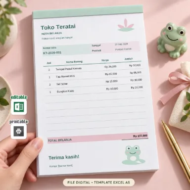 Template Nota Katak Excel A5 Dua Bahasa dengan Total Otomatis