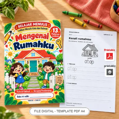 Buku Belajar Menulis Mengenal Rumahku - Latihan Menulis Kata dan Kalimat PDF A4