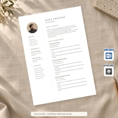 Template CV Word Serif Interior — Minimalis Berwarna dan Hitam-Putih