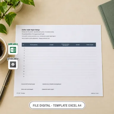 Daftar Hadir Rapat Warga Excel A4