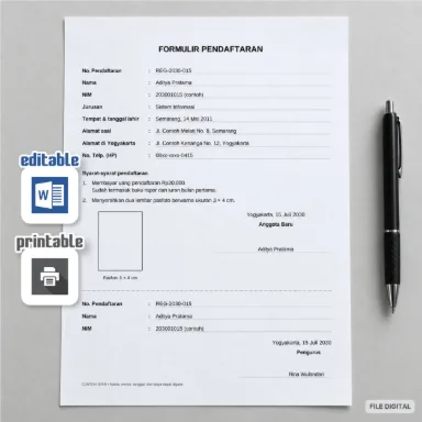 Template Formulir Pendaftaran Anggota Word A4 Dua Bahasa dengan Slip