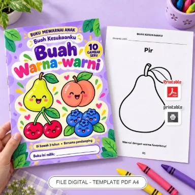 Buku Mewarnai Anak Buah Warna-warni PDF A4