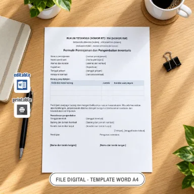 Formulir Peminjaman dan Pengembalian Inventaris Word A4