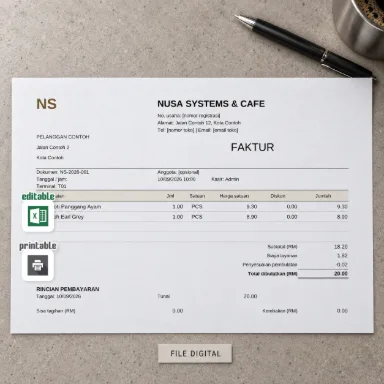 Template Nota Kasir dan Invoice Excel A5 Landscape Dua Bahasa