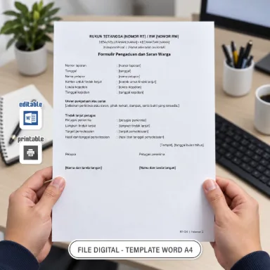 Formulir Pengaduan dan Saran Warga Word A4