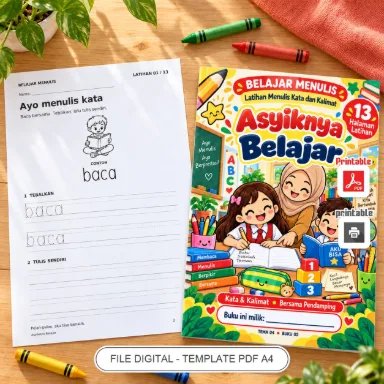 Buku Belajar Menulis Asyiknya Belajar - Latihan Menulis Kata dan Kalimat PDF A4