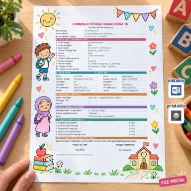 Formulir Pendaftaran TK Doodle Ceria Word A4 Dua Bahasa