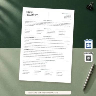 Template CV Word Linear Profesional — Tanpa Foto, Berwarna dan Hitam-Putih