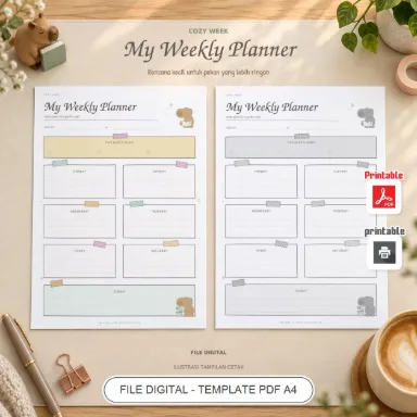 Weekly Planner A4 Pekan Santai - Agenda Mingguan Kapibara PDF Vektor 2 Bahasa